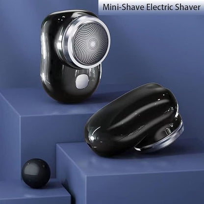 Mini-shave electric shaver on a blue geometric background