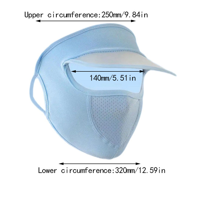 Light blue face mask with measurements on a white background