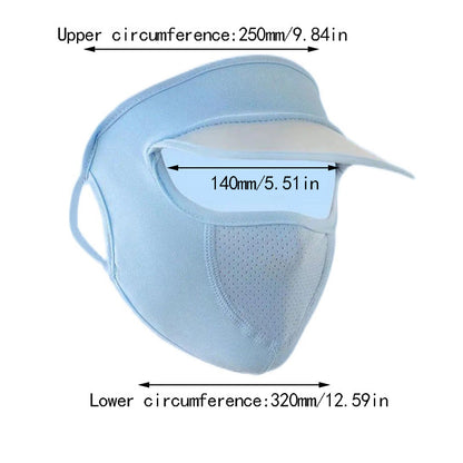 Light blue face mask with measurements on a white background