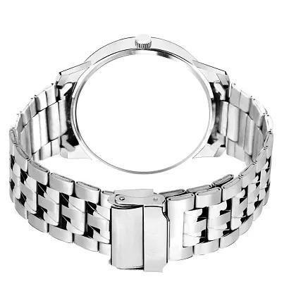 Silver metal watch band on a white background