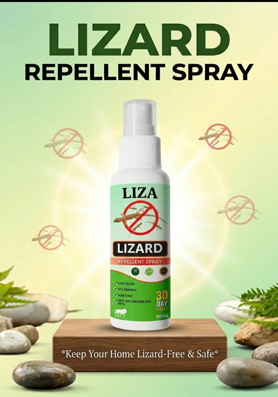 Lizard REPELLENT SPRAY in a green background 