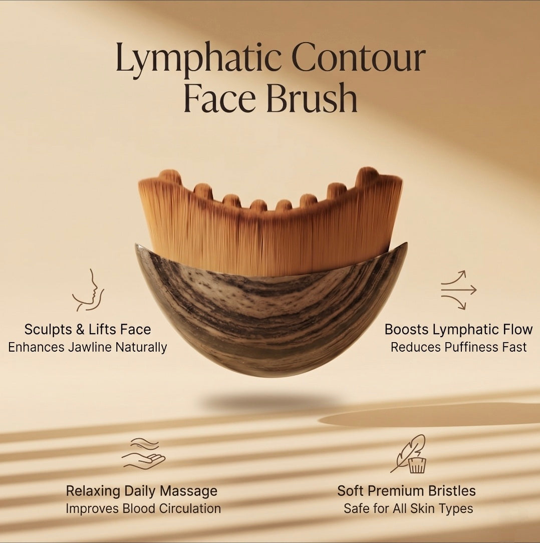 Lymphatic Contour Face Brush with features on a beige background