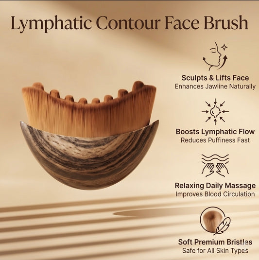 Lymphatic contour face brush with features on a beige background