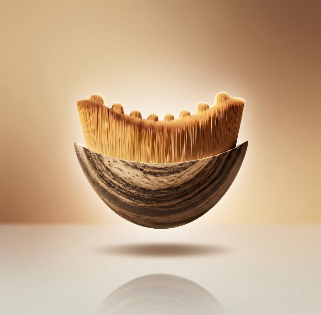 Wooden bowl with a textured surface on a gradient background