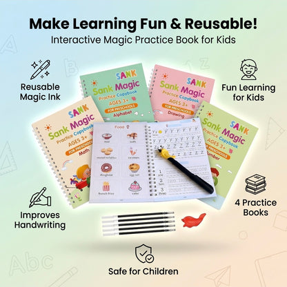 Interactive Magic Practice Book for Kids with colorful covers and reusable ink.