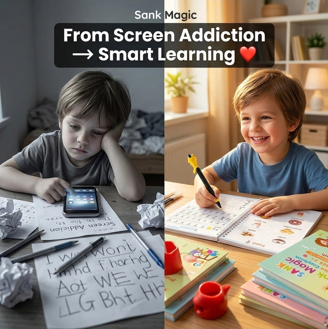 Before and after comparison of a child with screen addiction and smart learning.