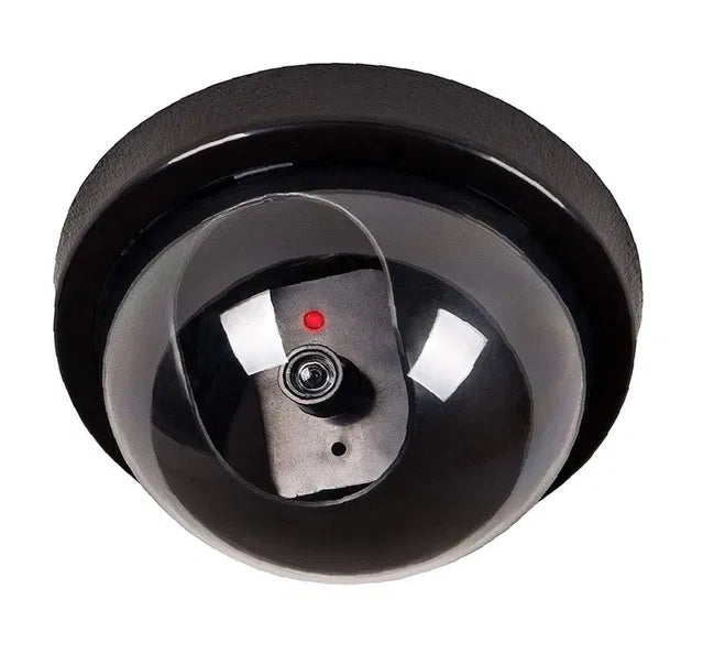 Black dome security camera on a white background